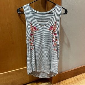 American Eagle Striped & Embroidered Tank Top